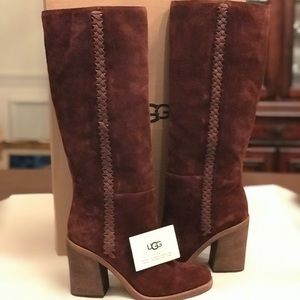 New UGG W Maeva Mahogany Suede heeled Boots Sz 8,5